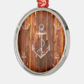 Vintager Anker auf dunklen Holzkarten Silbernes Ornament (Links)