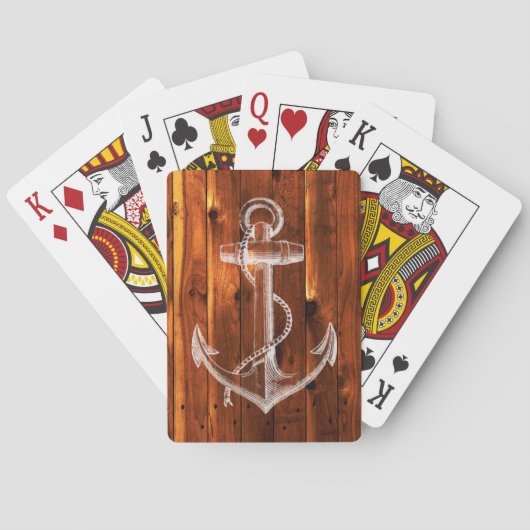Vintager Anker auf dunklen Holzkarten Spielkarten (Rückseite)