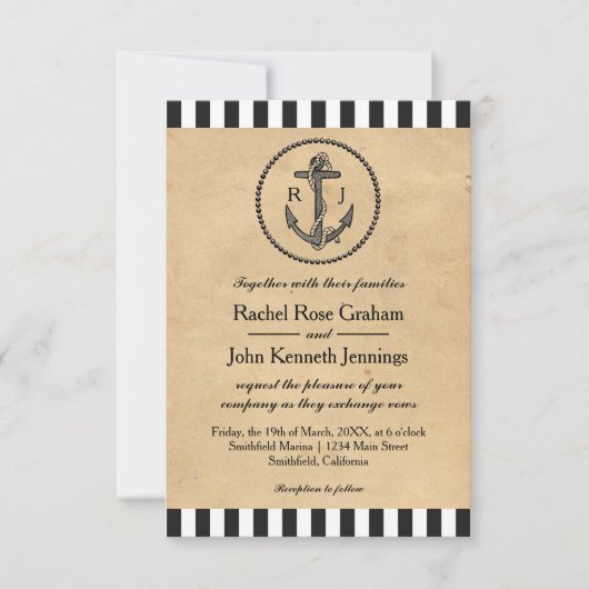 Vintager Anker - Einladung zur Hochzeit 3x5 (Vorderseite)