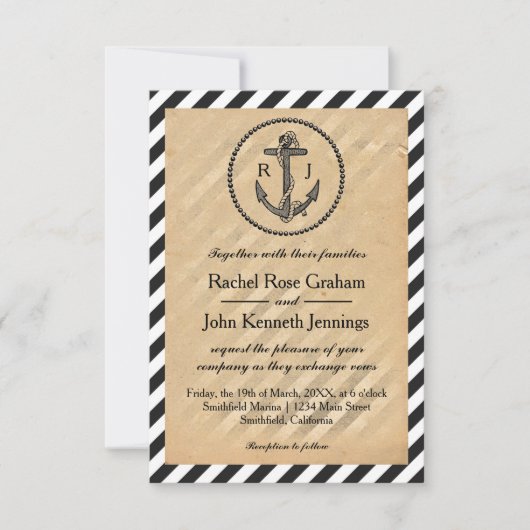 Vintager Anker - Einladung zur Hochzeit 3x5 (Vorderseite)