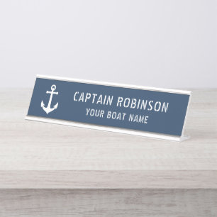 Vintager Anker Ihr Kapitän Titel Boat Name Silver Schreibtischnamensplakette