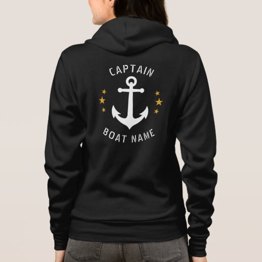 Vintager Anker Kapitän Name Gold Star Black Hoodie (Rückseite)