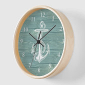 Vintager Anker Rustikales Aqua Grüne Holzwall Uhr (Winkel)