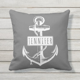 Vintager Anker und Name grau nautisch reversible Kissen