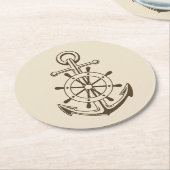 Vintager Anker- und Schiffsradständer Runder Pappuntersetzer (Angewinkelt)