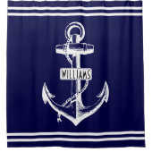 Vintager Anker und Streifen nautisch blau Duschvorhang (Vorderseite)