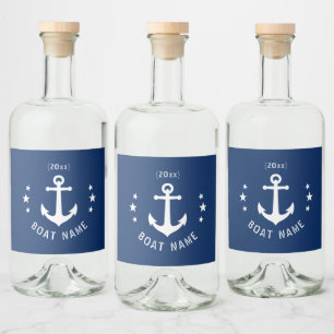 Vintager Ankerdatum Sterne Schiff Name Navy Blue Alkoholflaschenetikett