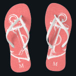 Vintager Ankermonogramm für die Rustikale Koralle Badesandalen<br><div class="desc">Maßgeschneiderte gedreht Flop-Sandalen mit einer rustikalen nautischen Vintagen Ankerillustrierung und einem eigenen Monogramm oder anderem Text. Klicken Sie auf Anpassen,  um Schriftart und Farben zu ändern oder eigene Bilder hinzuzufügen,  um ein einzigartiges Design zu erstellen!</div>