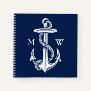 Vintager Ankerseil Navy Mit Monogramm Notizblock