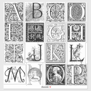 Vintager antiker Alphabet-Etching-Illustrationstyp Aufkleber