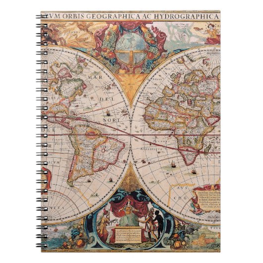 Vintager antiker alte Weltkarten-Entwurf verblaßte Notizblock (Vorderseite)