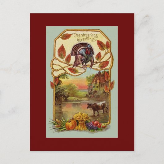 Vintager antiker Erntedank Gruß Postkarte (Vorderseite)