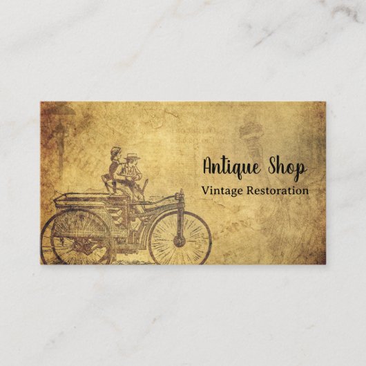 Vintager antiker Restaurierungsladen Fahrrad Visitenkarte (Vorderseite)