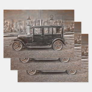 Vintager antiker Sepia Schwarz Altes Rustikales Au Geschenkpapier Set