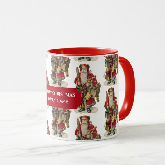 Vintager antiker Weihnachtsmann Individuelle Name Tasse (VorderseiteRechts)