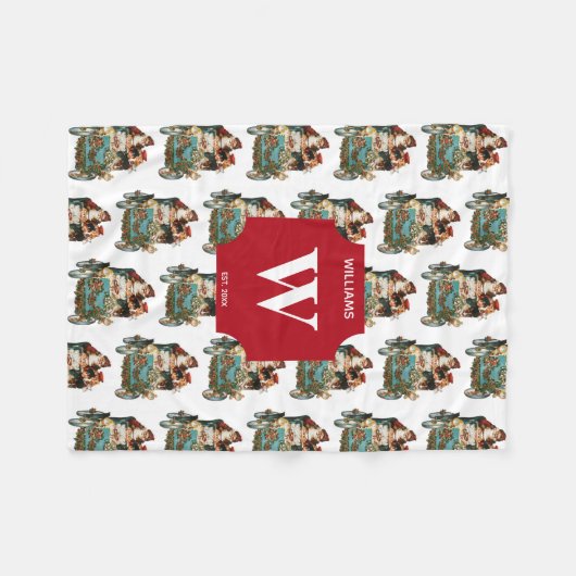 Vintager antiker Weihnachtsmann Mit Monogramm Fleecedecke (Vorderseite (Horizontal))