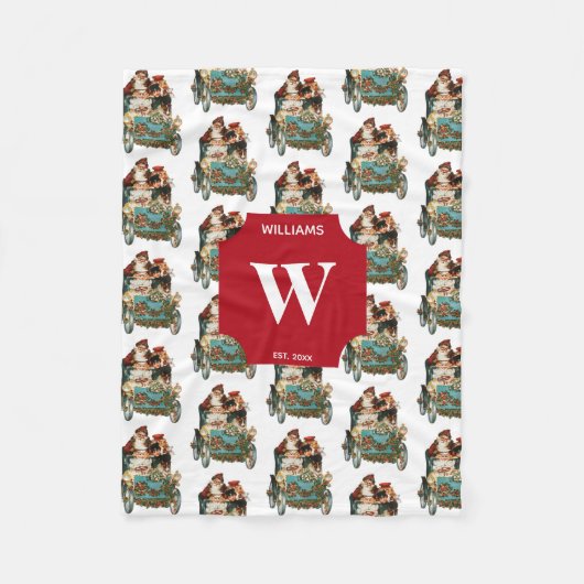 Vintager antiker Weihnachtsmann Mit Monogramm Fleecedecke (Vorderseite)