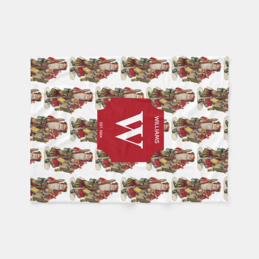 Vintager antiker Weihnachtsmann Mit Monogramm Fleecedecke (Vorderseite (Horizontal))