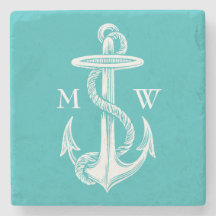 Vintager antiker weißer Anker türkisfarbener Hinte