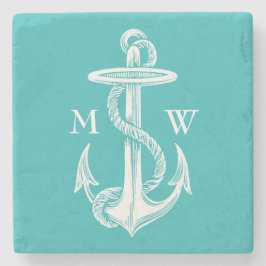 Vintager antiker weißer Anker türkisfarbener Hinte Steinuntersetzer