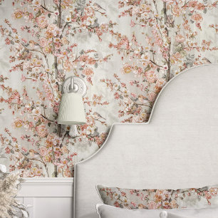 Vintager Apfelblütenbaum mit Vögeln Tapete