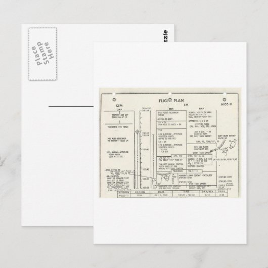 Vintager Apollo 11-Flugplan Postkarte (Vorne/Hinten)