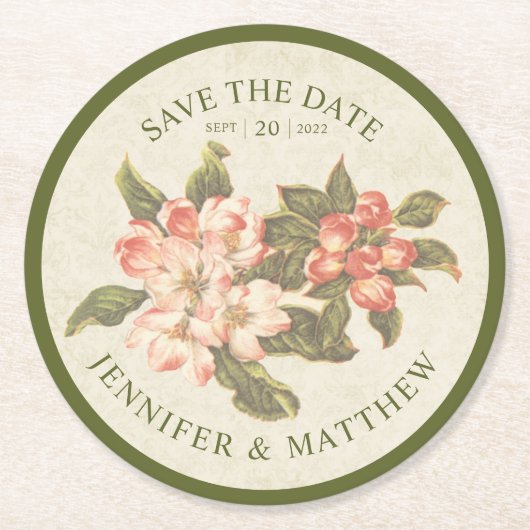 Vintager Apple Blossom Save the Date Untersetzer (Vorderseite)
