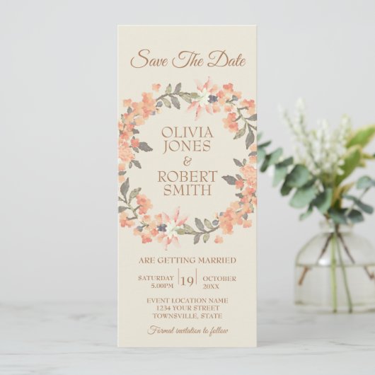 Vintager Apricot Save the Date Einladung (Stehend Vorderseite)