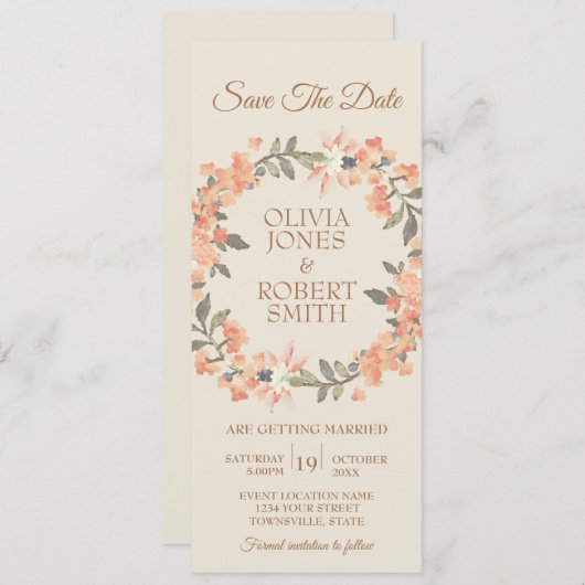 Vintager Apricot Save the Date Einladung (Vorne/Hinten)
