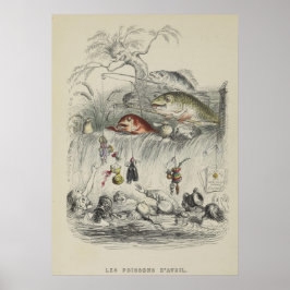 Vintager April Fools Spaß Grandville Fischen Poster