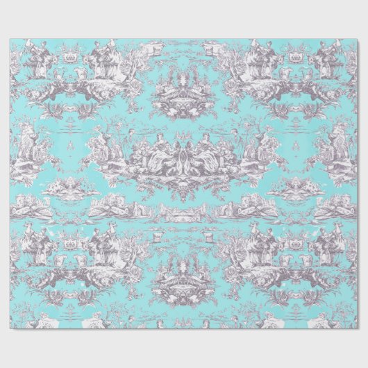 Vintager Aqua-Blauer Jouy Geschenkpapier (Flach)