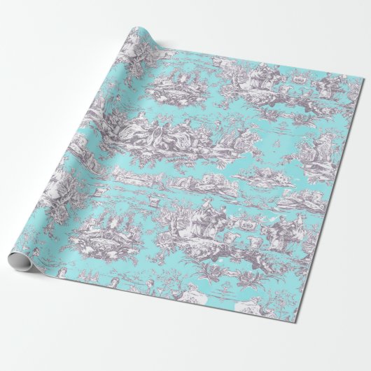 Vintager Aqua-Blauer Jouy Geschenkpapier (Ungerollt)
