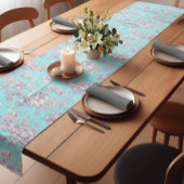 Vintager Aqua-Blauer Jouy Kurzer Tischläufer