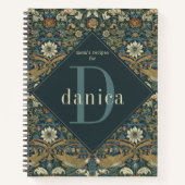 Vintager Aquamariner Bird William Morris Familienr Notizblock (Vorderseite)