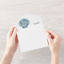 Vintager Aquamariner Blue Single Seashell Wedding All In One Einladung