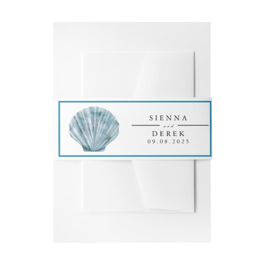 Vintager Aquamariner Blue Single Seashell Wedding Einladungsbanderole (Vorderseite Beispiel)