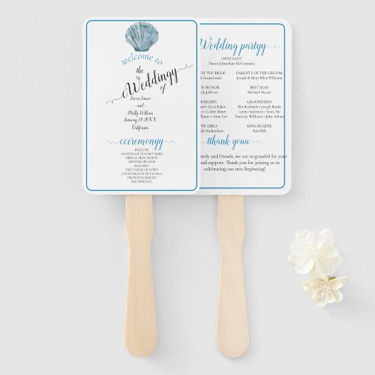 Vintager Aquamariner Blue Single Seashell Wedding Fächer (Vorne und Hinten)