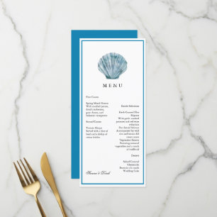 Vintager Aquamariner Blue Single Seashell Wedding Menükarte