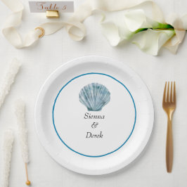 Vintager Aquamariner Blue Single Seashell Wedding Pappteller