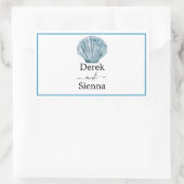 Vintager Aquamariner Blue Single Seashell Wedding Rechteckiger Aufkleber (Tasche)