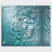 Vintager Aquamariner Blumenmotiv Muster Glitzer Sp Geschenkpapier (Flach)