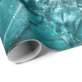 Vintager Aquamariner Blumenmotiv Muster Glitzer Sp Geschenkpapier (Rolleneckpunkt)