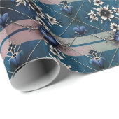 Vintager Aquamariner geometrischer Floral Wrapper Geschenkpapier (Rolleneckpunkt)