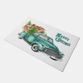 Vintager Aquamariner Lkw präsentiert Weihnachtsbau Fußmatte (Schrägansicht)