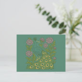 Vintager Aquamariner Pfau Postkarte (Stehend Vorderseite)