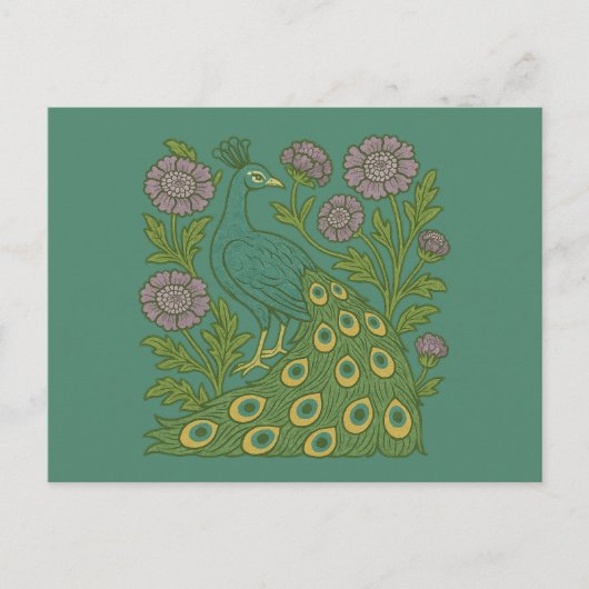 Vintager Aquamariner Pfau Postkarte (Vorderseite)