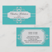 Vintager aquamariner weißer Wirbel Visitenkarte (Vorne/Hinten)
