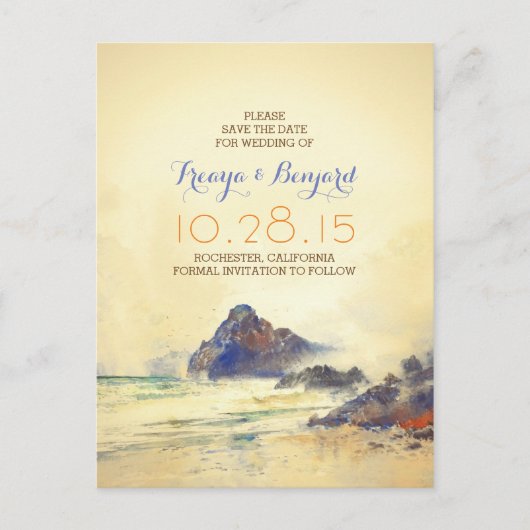 Vintager Aquarellstrand Save the Date Postkarten (Vorderseite)