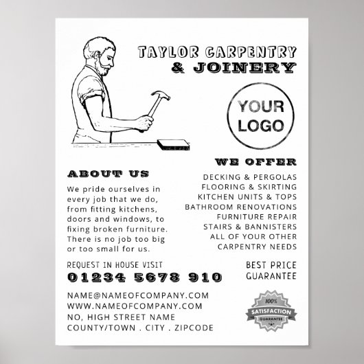 Vintager Arbeiter, Tischler, Tischlerwerbung Poster (Vorne)