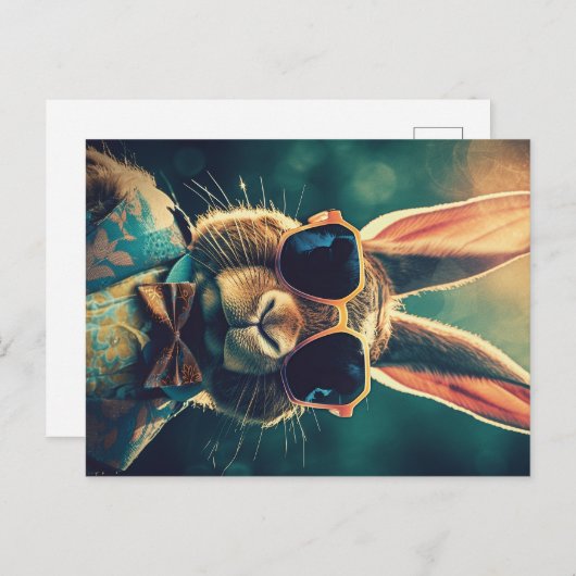 Vintager Aristokrat Osterhase mit Sonnenbrille Postkarte (Vorne/Hinten)